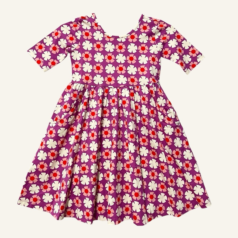 Hanna Andersson Floral Skater Dress NWOT Size 130/8 Purple White Twirl